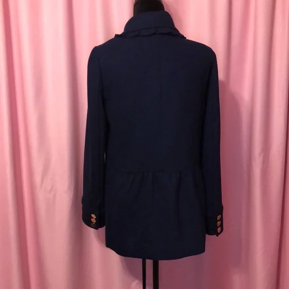 Crown and Ivy Navy Blue Double Breasted Coat With Ruffled Peter Pan Collar - Picture 5 of 8